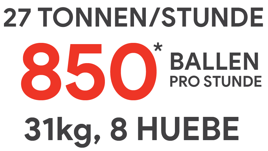 27 Tonnen/Stunde / 850* Ballen pro stunde / 31kg, 8 huebe